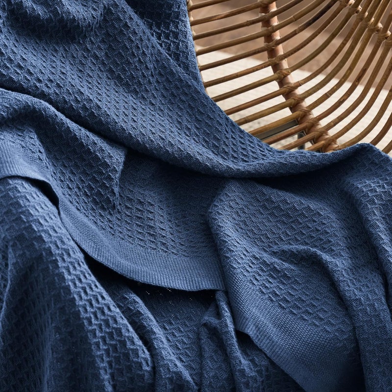 Bedsure 100% Cotton Blanket - Stone-Washed Blanket with Waffle Pattern for Home Decoration - Perfect for Layering Any Bed for All-Season - Twin Size (66 x 90 inches), Navy - Image 4