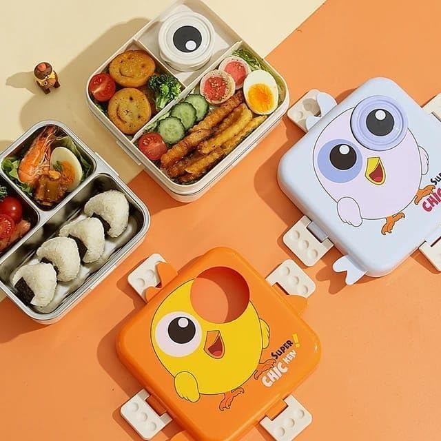 Topinon Super Kids Lunch Box with Stainless Steel Insulated Compartments Tiffin for School with Spoon, BPA-Free | Leak-Resistant Box with Tray & Container (Random Colour) (Chicken) - Image 3