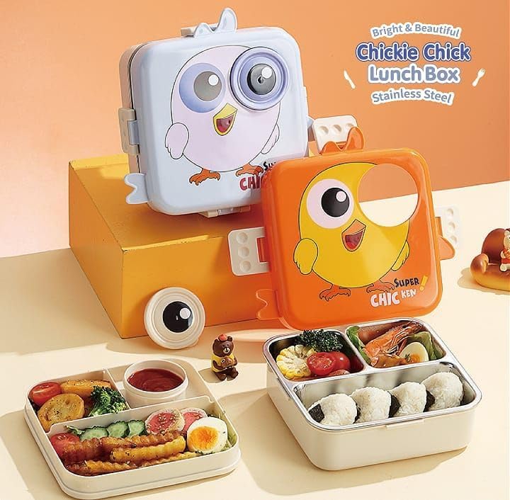 Topinon Super Kids Lunch Box with Stainless Steel Insulated Compartments Tiffin for School with Spoon, BPA-Free | Leak-Resistant Box with Tray & Container (Random Colour) (Chicken) - Image 2