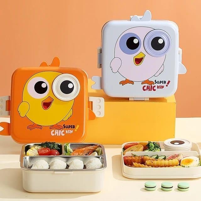 Topinon Super Kids Lunch Box with Stainless Steel Insulated Compartments Tiffin for School with Spoon, BPA-Free | Leak-Resistant Box with Tray & Container (Random Colour) (Chicken) - Image 4