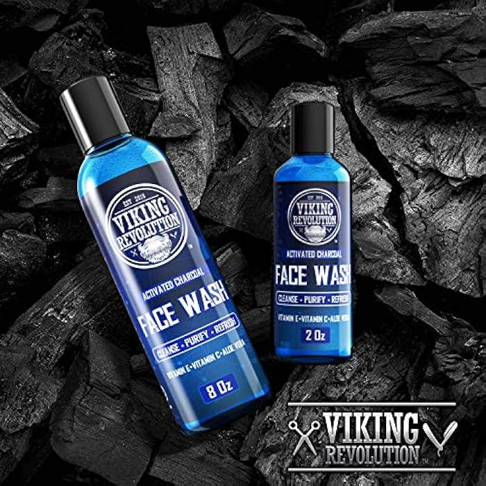 Viking Revolution Charcoal Face Wash for Men- Scrub Away Dirt and Toxins, Skin Cleaning Agent - Cleanse, Purify and Refresh - Daily Charcoal Facial Cleanser - 8 Fl Oz plus a 2 Fl Oz, 2 Piece Set - Image 2