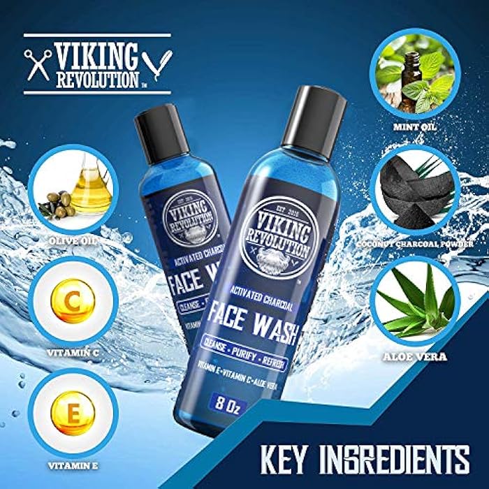 Viking Revolution Charcoal Face Wash for Men- Scrub Away Dirt and Toxins, Skin Cleaning Agent - Cleanse, Purify and Refresh - Daily Charcoal Facial Cleanser - 8 Fl Oz plus a 2 Fl Oz, 2 Piece Set - Image 4