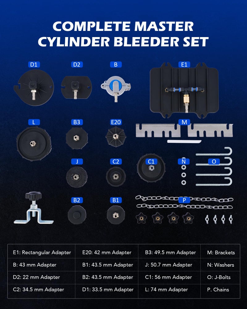 Orion Motor Tech Brake Master Cylinder Bleeder Kit, Brake Bleeder Kit with 12 Master Cylinder Adapters, Brake Bleeding Tool Compatible with Lexus BMW Toyota Audi More, Brake Fluid Bleeding Kit - Image 2