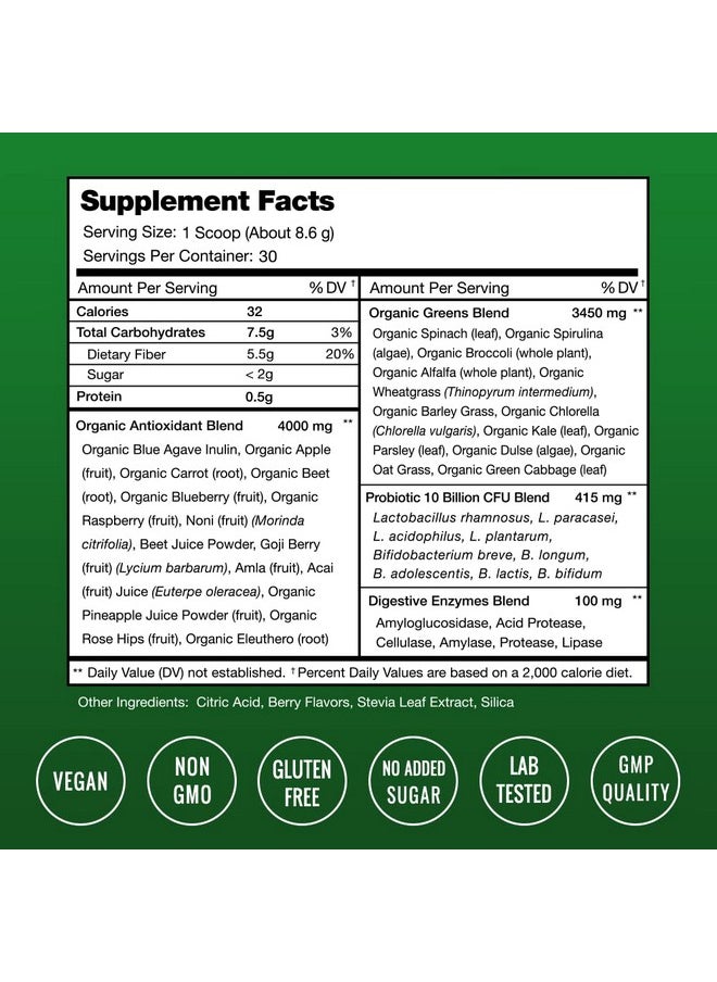 NutraChamps مسحوق سوبر جرينز من الأطعمة الفائقة الجودة؛ أكثر من 20 نوعًا من الأطعمة الكاملة العضوية من الخضروات الخضراء؛ عشبة القمح والسبيرولينا والكلوريلا والمزيد؛ مزيج من الإنزيمات الهضمية المضادة للأكسدة والبروبيوتيك  - Image 3