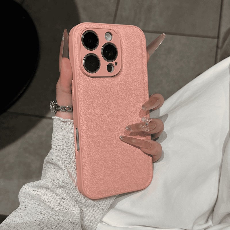 غطاء واقي، لـ iPhone 15 / 15 Plus / 15 Pro / 15 Pro Max، مقاوم للخدش، وردي ملمس جلد باللون الوردي للمكتب المنزلي للتنقل اليومي للرحلات اليومية - Image 1