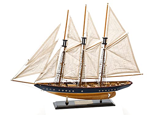 HOME DECOR SAILINGSTORY نموذج قارب شراعي خشبي 30" من SAILINGSTORY - ديكور قارب شراعي - نموذج سفينة شونر أتلانتيك مقياس 1:50 بتشطيب عتيق من البحرية والجوز - Image 1