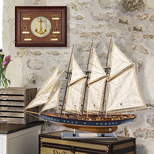 HOME DECOR SAILINGSTORY نموذج قارب شراعي خشبي 30" من SAILINGSTORY - ديكور قارب شراعي - نموذج سفينة شونر أتلانتيك مقياس 1:50 بتشطيب عتيق من البحرية والجوز - Image 5