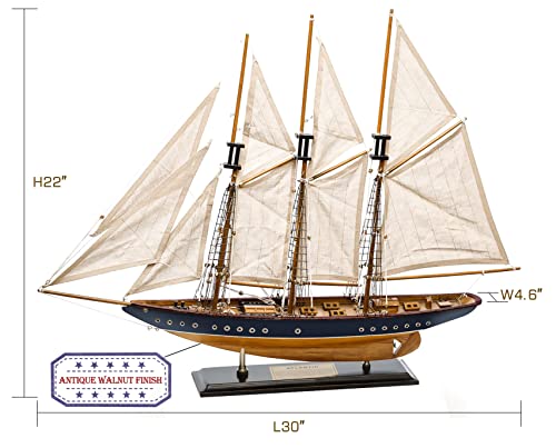 HOME DECOR SAILINGSTORY نموذج قارب شراعي خشبي 30" من SAILINGSTORY - ديكور قارب شراعي - نموذج سفينة شونر أتلانتيك مقياس 1:50 بتشطيب عتيق من البحرية والجوز - Image 2