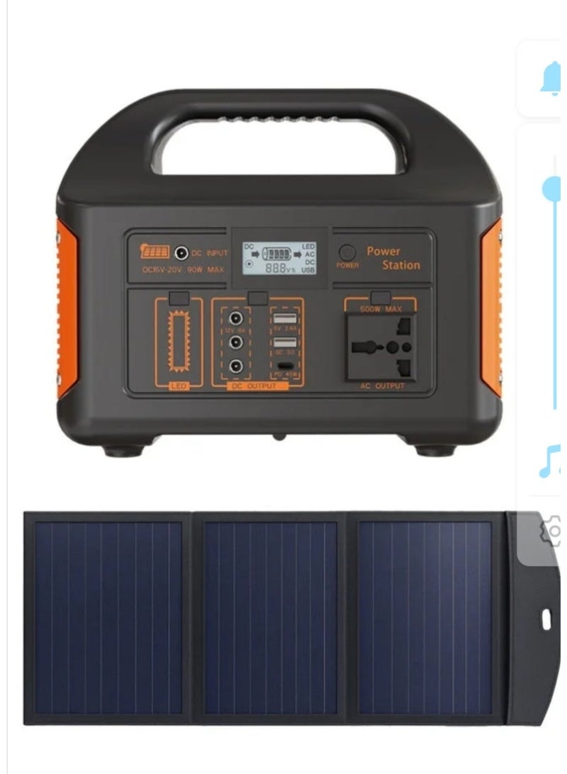 Portable Power Generator Station 500w with 75W 18V Solar Panel, LiFePO4 Battery Solar Power Kit with Pure Sine Wave Inverter, LED Light, DC/USB/AC Output for Home Backup, Outdoor Camping, RV Travel - Image 1