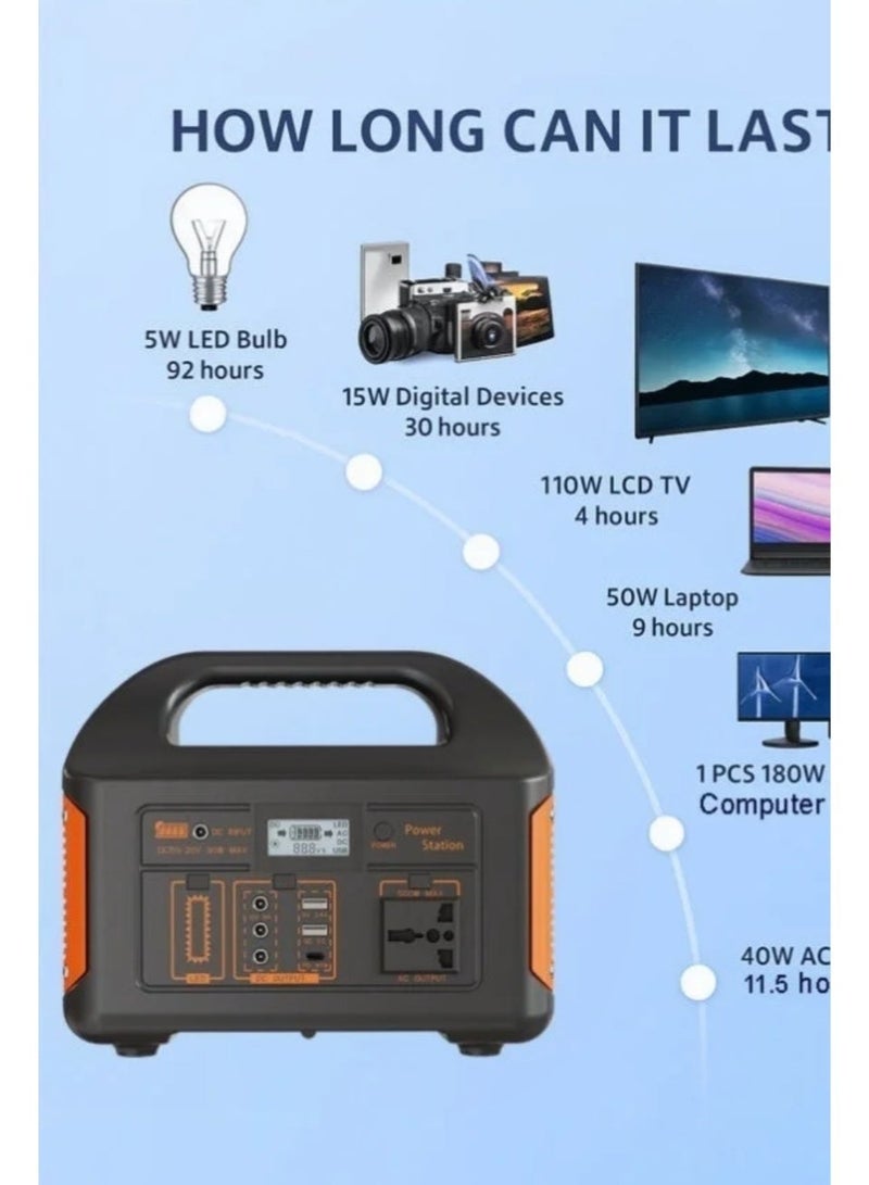 Portable Power Generator Station 500w with 75W 18V Solar Panel, LiFePO4 Battery Solar Power Kit with Pure Sine Wave Inverter, LED Light, DC/USB/AC Output for Home Backup, Outdoor Camping, RV Travel - Image 3
