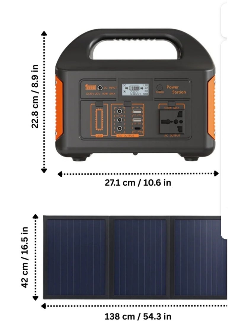 Portable Power Generator Station 500w with 75W 18V Solar Panel, LiFePO4 Battery Solar Power Kit with Pure Sine Wave Inverter, LED Light, DC/USB/AC Output for Home Backup, Outdoor Camping, RV Travel - Image 4