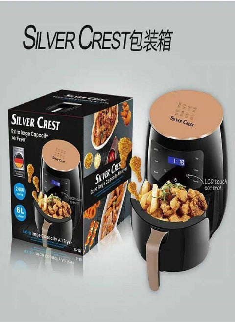 Air Fryer 6L capacity 1400W power You can prepare many types of food such as chicken, meat, vegetables, fish, appetizers, desserts, etc. The nice feature is that it prepares healthy and delicious food without using oil. You can eat all foods without healthy oil SlL VER CREST brand Silver Crest