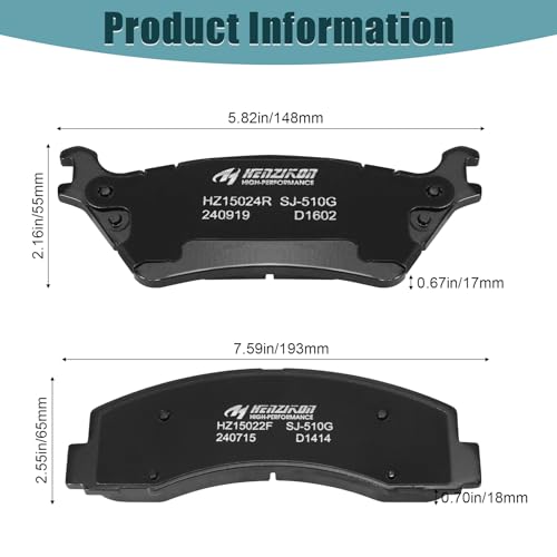 HYFTJYZ Ceramic Front and Rear Brake Pads Compatible with 2012-2014 Ford F-150 (with 6 Lugs or 7 Lugs Rotors),Compatible with 2015-2020 Ford F-150 (Models with Manual Parking Brake), D1414+D1602 - Image 2