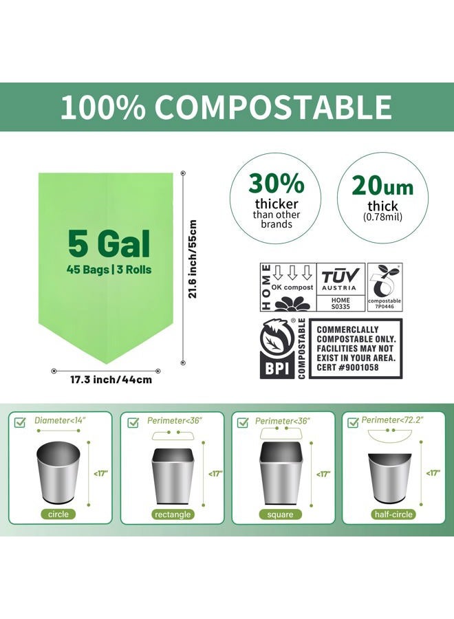 Eargardin 5 Gallon Trash Bags Compostable Compost Small Garbage Bag Extra Thick 0.78 Mil for Kitchen Bathroom BPI Certified 45 Counts, Green - Image 4