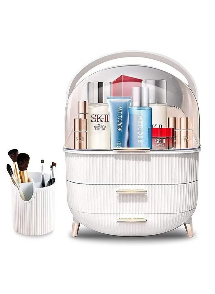 Beauenty Makeup Storage Organizer,Cosmetics Display Case with Brush,Lipstick Organizer and Transparent Cover,Skincare Organizers for Bathroom Countertop,Bedroom Vanity Desk and Travel (White)  - Image 1