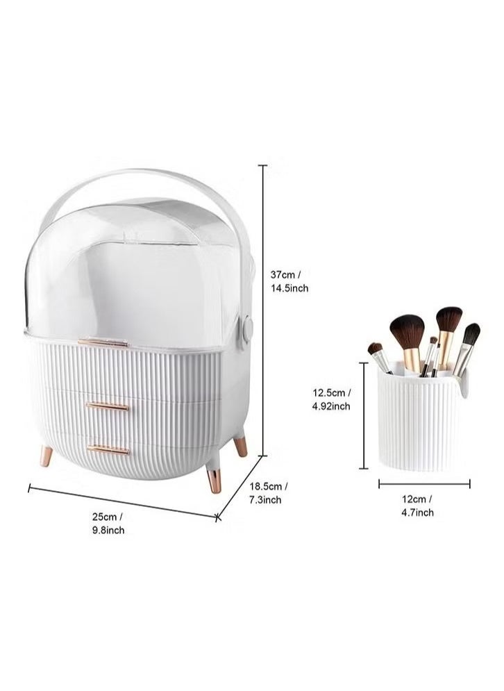 Beauenty Makeup Storage Organizer,Cosmetics Display Case with Brush,Lipstick Organizer and Transparent Cover,Skincare Organizers for Bathroom Countertop,Bedroom Vanity Desk and Travel (White)  - Image 3