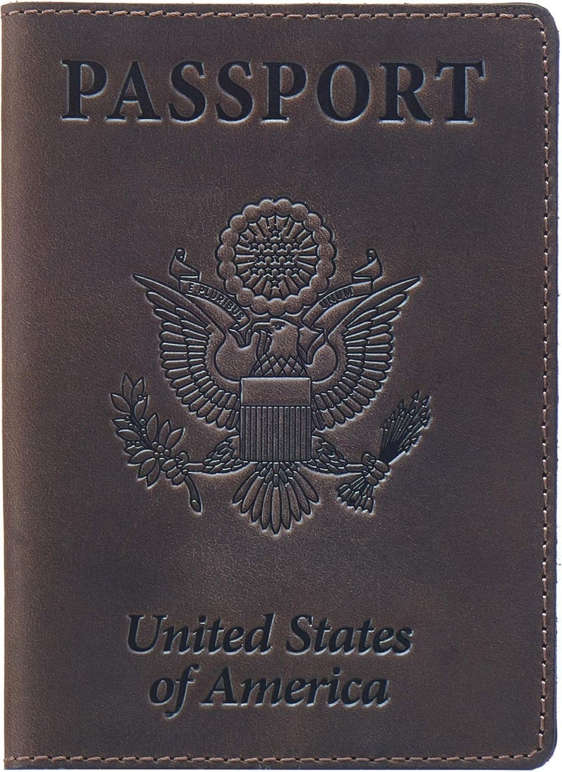 Shvigel US Leather Passport Book Cover - Thin American Travel Passport Holder - Premium International USA Passport Protector Case for Women Men (Brown Vintage New) - Image 1