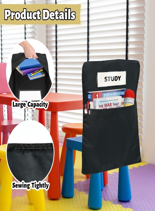 FLICKZY 24 Pack Chair Pockets for Classrooms, 16 x 19 inch Pocket Chart Back of Chair Organizer for Kids with Name Slot, Seat Sacks for Classroom Chairs Seat Storage (Black, 24Pack) - Image 5