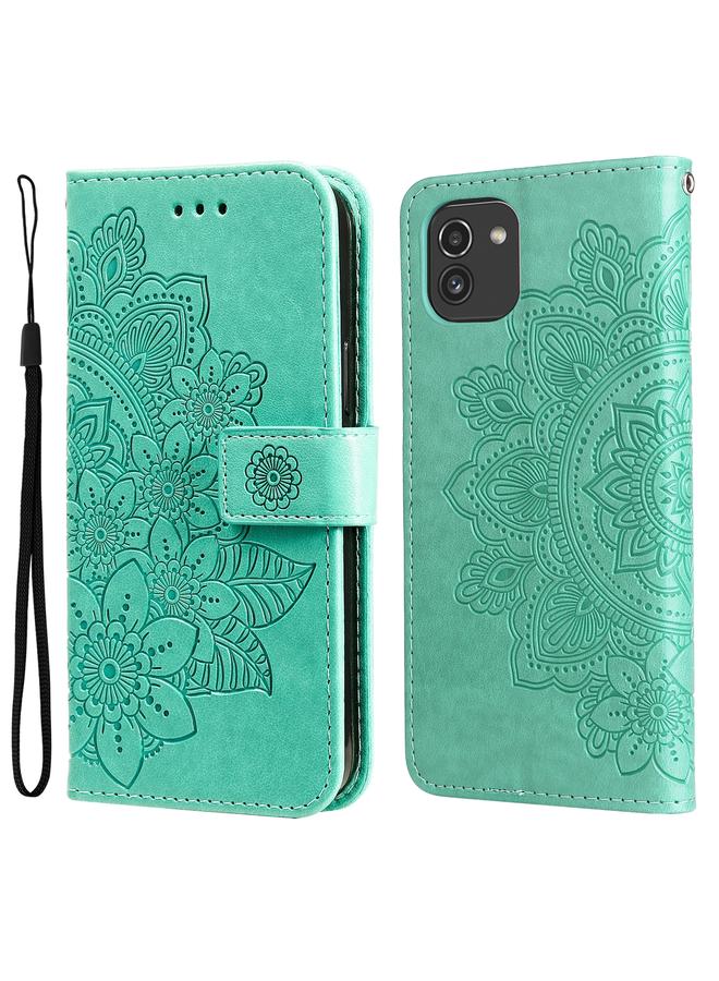 اس-توب جراب لهاتف Samsung Galaxy A03 Global بنقشة زهور 7 بتلات، جراب هاتف قابل للطي أفقيًا - Image 1