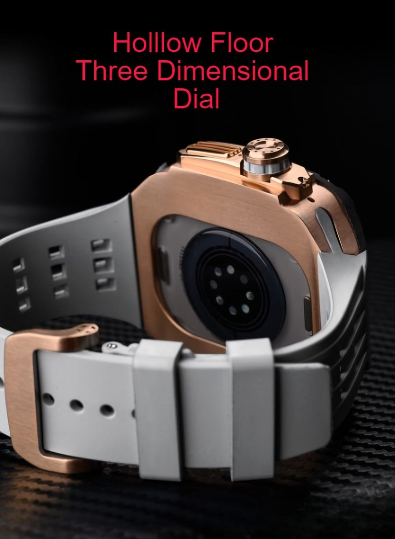 AROAQ Carbon Fiber Case For Apple Watch, 49mm Fluororubber Band Metal Bazel For Iwatch, Ultra Titanium Alloy Integrated Protective Case, (Carbon shell-rose titanium frame-orange tape) - Image 3