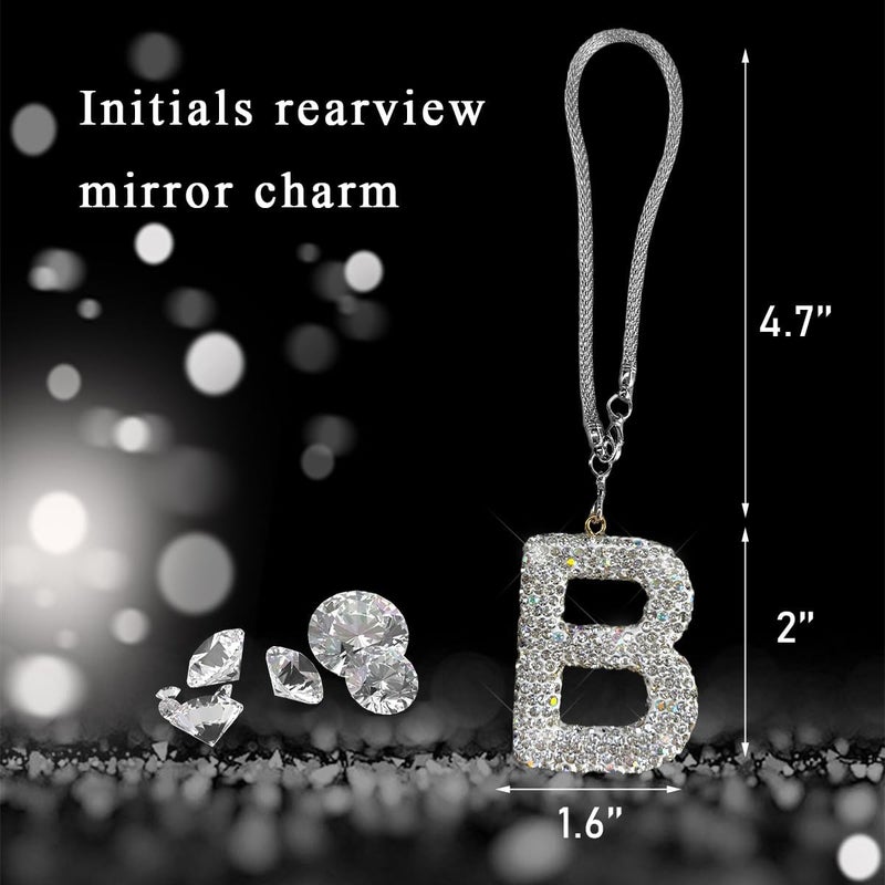 DXNQ Bling Initial Car Rear View Mirror Ornament, Crystal Sparkling Cute Letter Charm Pendant Auto Decor, Hanging Lucky Diamond Initial Charm Car Mirror Bag Ornament for Girl Women (Letter B) - Image 2