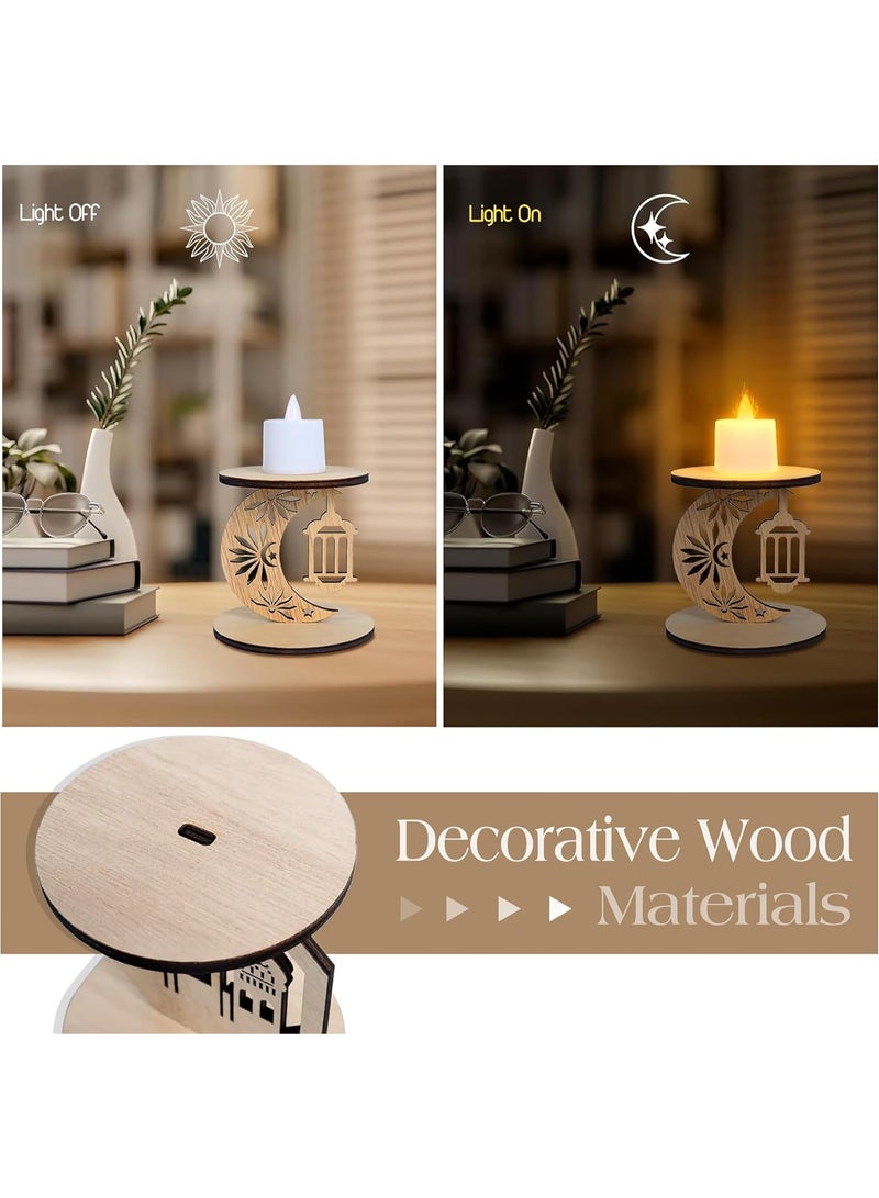 5‑Pack Wooden Ramadan Candle Holders – “Eid Mubarak” Décor with Star, Crescent Moon, Mosque Silhouettes – Indoor/Outdoor Muslim Islamic Party, Wedding & Anniversary Supplies - Image 4