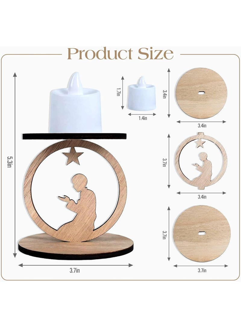 5‑Pack Wooden Ramadan Candle Holders – “Eid Mubarak” Décor with Star, Crescent Moon, Mosque Silhouettes – Indoor/Outdoor Muslim Islamic Party, Wedding & Anniversary Supplies - Image 2