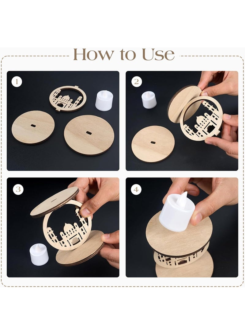 5‑Pack Wooden Ramadan Candle Holders – “Eid Mubarak” Décor with Star, Crescent Moon, Mosque Silhouettes – Indoor/Outdoor Muslim Islamic Party, Wedding & Anniversary Supplies - Image 3