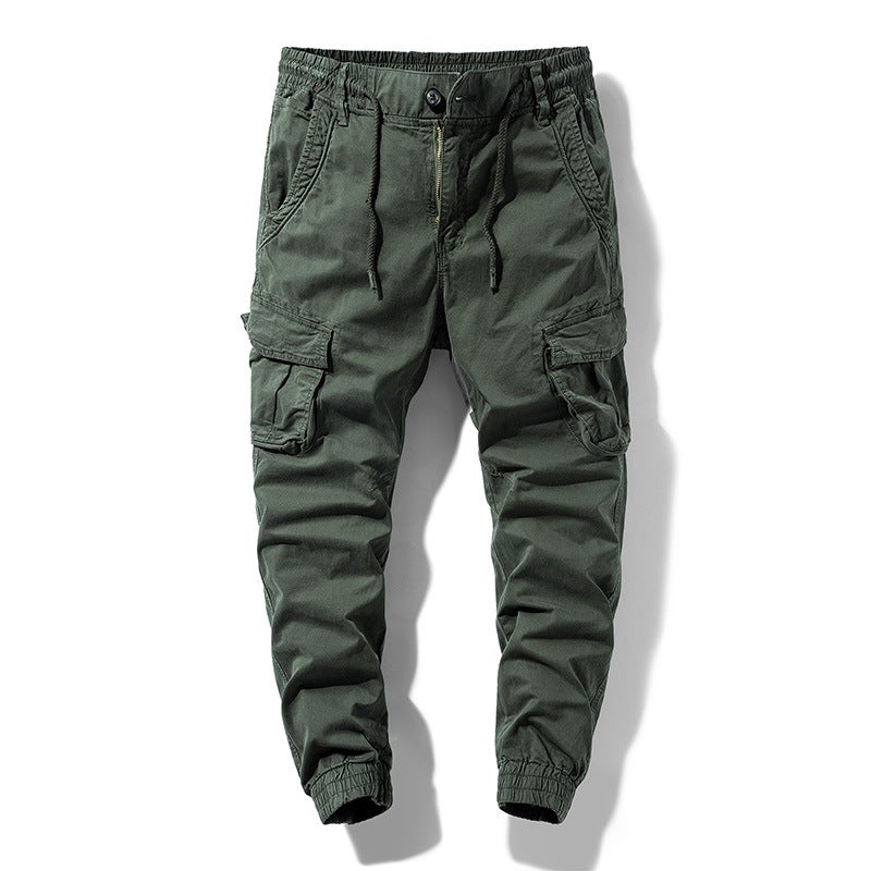 Trendy mens new functional style Japanese retro multi-pocket drawstring overalls cross-border exclusive for Amazon 601 Army Green - Image 1