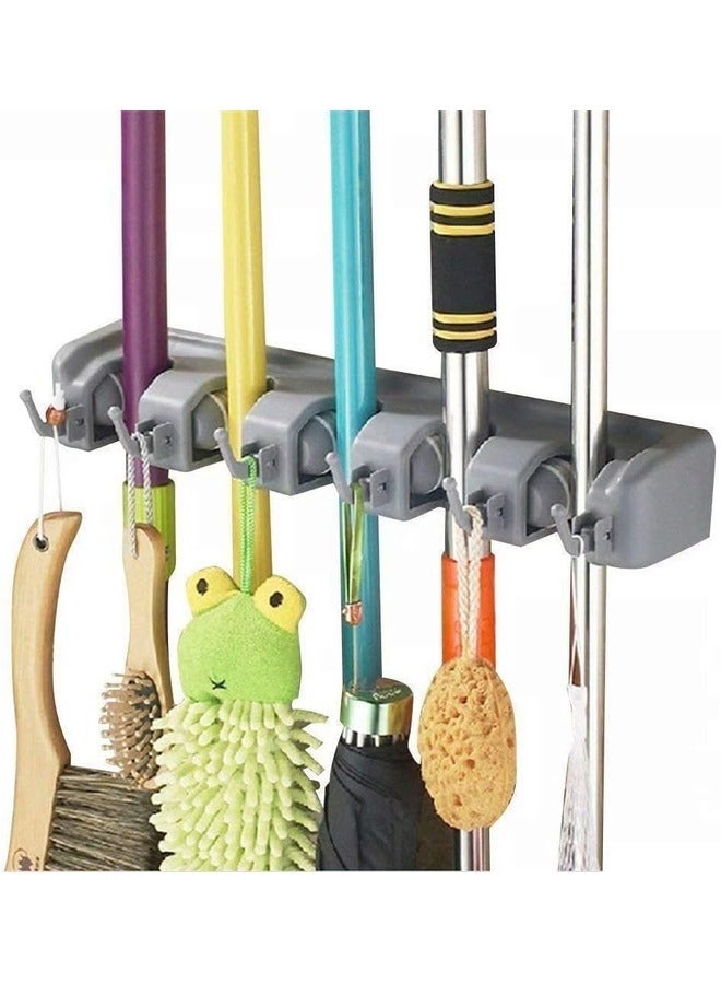 إلترازون Wall-Mounted Broom and Mop Holder: Plastic Organizer with 4 Positions and 5 Hooks, Holds Up to 9 Tools  - Image 1