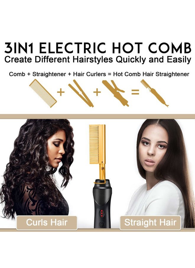 NICEMOVIC Ceramic Heating Hair Straightener Comb - Hot Pressing Brush for Natural Black Hair, Beard Wigs, and Curling (Gold)  - Image 4
