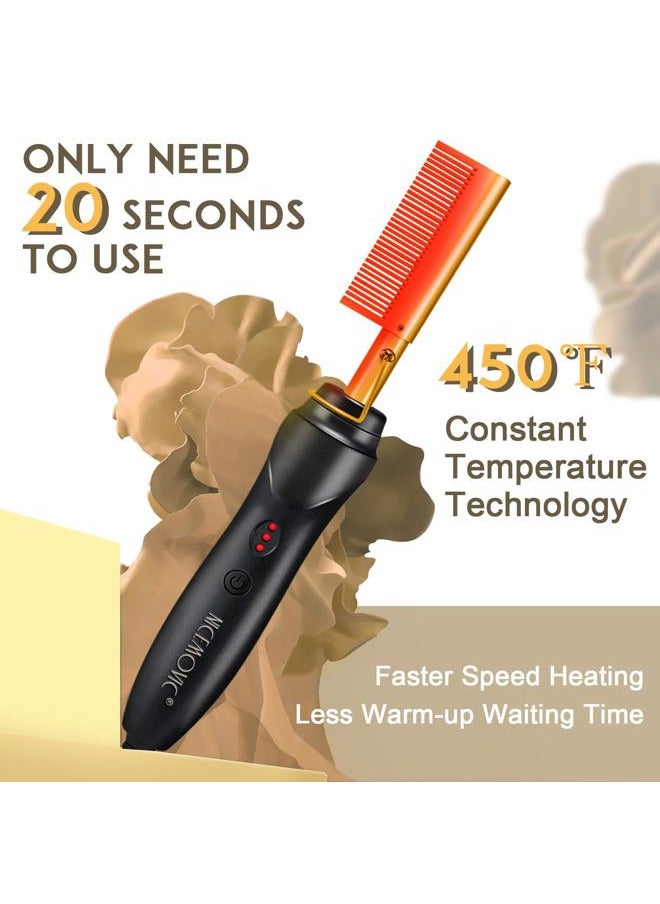 NICEMOVIC Ceramic Heating Hair Straightener Comb - Hot Pressing Brush for Natural Black Hair, Beard Wigs, and Curling (Gold)  - Image 2