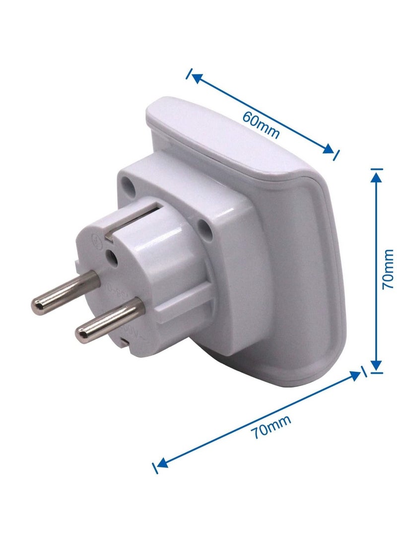 Captaintech - South Africa 3-pin Large Plug Type M Adapter Convert to 2-pin EU/DE/FR Socket with Safety Shutter (White * 1 Piece) - Image 1