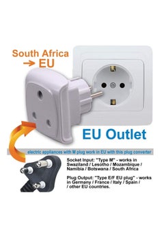 Captaintech South Africa 3-pin Large Plug Type M Adapter Convert to 2-pin EU/DE/FR Socket with Safety Shutter (White * 1 Piece)  - Image 3