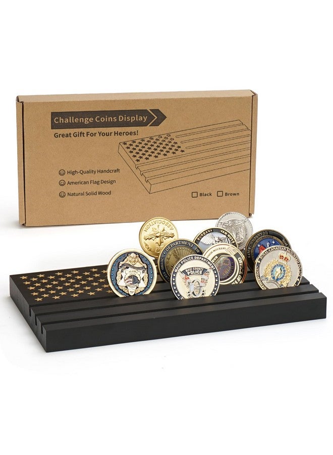 Samplife Coin Rack,Challenge Coins Display Stand Shelves Wooden Army Collectible Coins Holder Rack Case 6 Row Display American Flag - Image 1