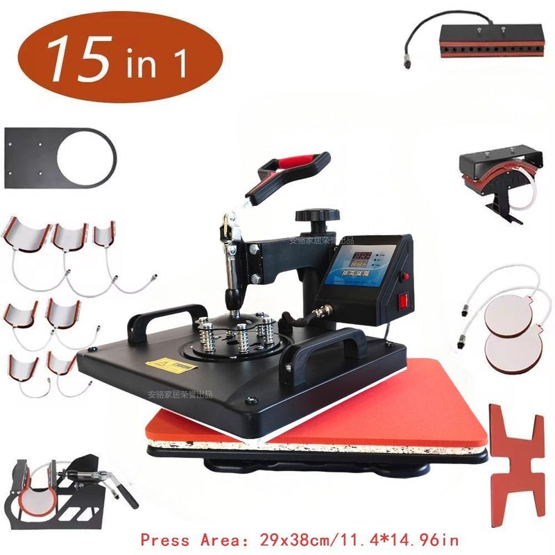 CME Heat Transfer Press Machine 29x38cm Multi-function Combo Machine for Clothes Hats Mugs 15-in-1 Heat Press Cap Press Machine - Image 2