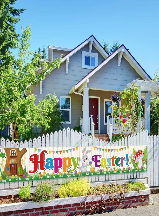 FEPITO Large Happy Easter Banner Fabric Easter lawn sign Backdrop Banner for Spring Easter Decoration Indoor Outdoor Easter Party Supplies,9.8FT*1.6FT - Image 2