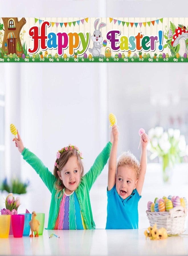 FEPITO Large Happy Easter Banner Fabric Easter lawn sign Backdrop Banner for Spring Easter Decoration Indoor Outdoor Easter Party Supplies,9.8FT*1.6FT - Image 4