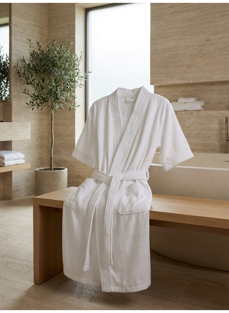 Ambrosia 100% Cotton White Terry Bathrobe Medium Luxor Unisex Spa and Lounge Robe, Highly Absorbent Luxury Hotel Quality Shower Loungewear with Pockets and Tie Belt - Image 5