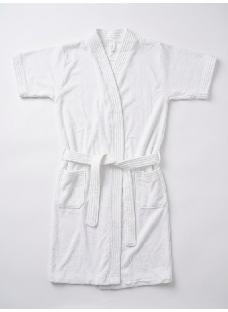 Ambrosia 100% Cotton White Terry Bathrobe Medium Luxor Unisex Spa and Lounge Robe, Highly Absorbent Luxury Hotel Quality Shower Loungewear with Pockets and Tie Belt - Image 1