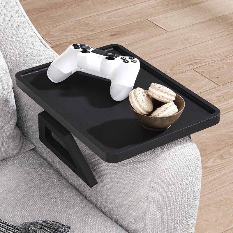 Danfoxer Couch Arm Tray,Bamboo Folding Sofa Tray,Sofa Armrest Trays Clip-On Couch Desk for Drinks,Snacks,Phone,Remote Controlï¼ˆBlackï¼‰ - Image 3