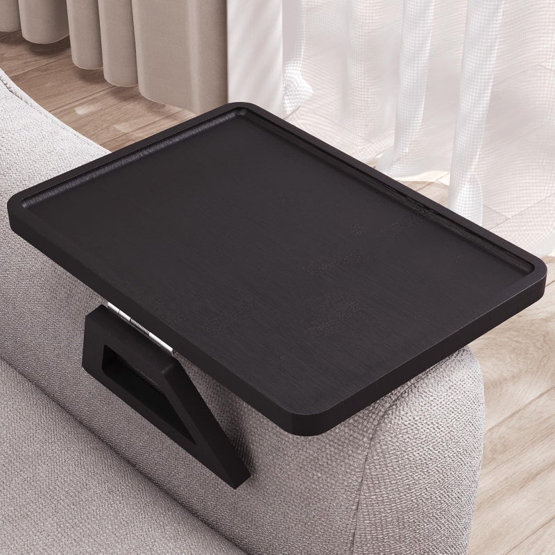 Danfoxer Couch Arm Tray,Bamboo Folding Sofa Tray,Sofa Armrest Trays Clip-On Couch Desk for Drinks,Snacks,Phone,Remote Controlï¼ˆBlackï¼‰ - Image 1