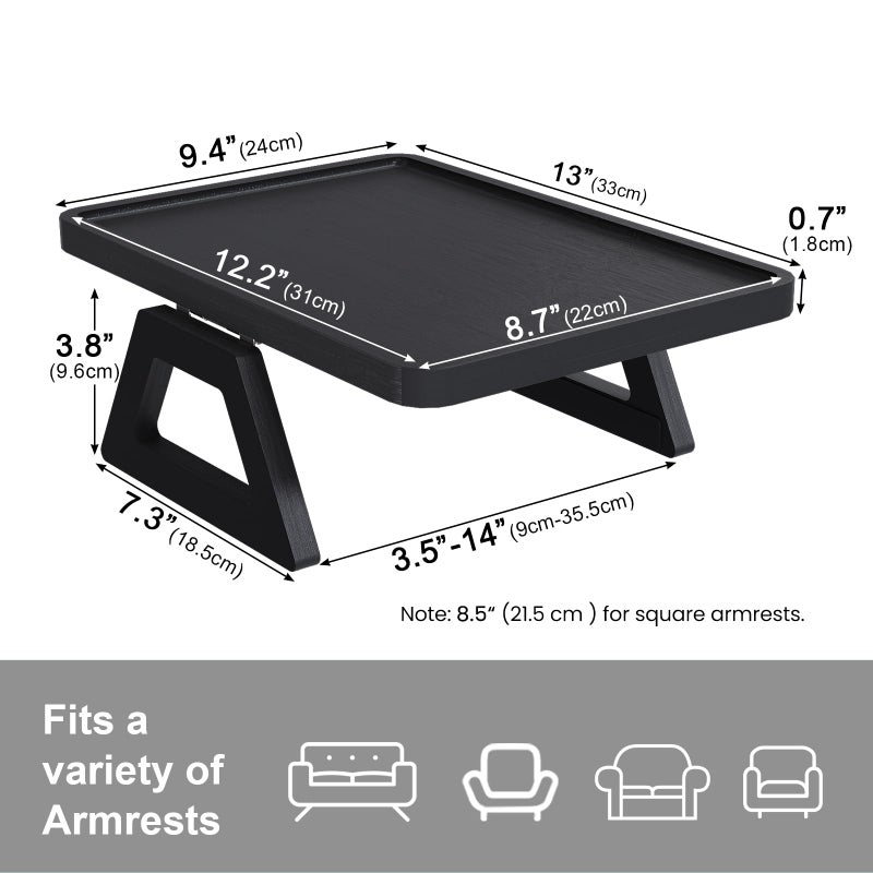 Danfoxer Couch Arm Tray,Bamboo Folding Sofa Tray,Sofa Armrest Trays Clip-On Couch Desk for Drinks,Snacks,Phone,Remote Controlï¼ˆBlackï¼‰ - Image 5