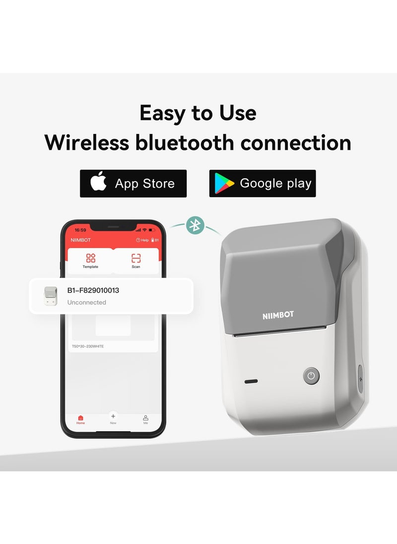 NIIMBOT B1 Wireless Bluetooth Label Printer with 1 Roll 50*30mm White Label Sticker and USB Cable, Portable Inkless Thermal Label Maker, Great for Supermarket, Retail Store and Home Printing Barcodes  - Image 5