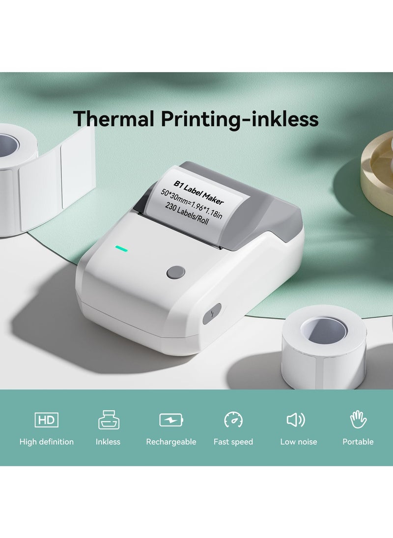 NIIMBOT B1 Wireless Bluetooth Label Printer with 1 Roll 50*30mm White Label Sticker and USB Cable, Portable Inkless Thermal Label Maker, Great for Supermarket, Retail Store and Home Printing Barcodes  - Image 4