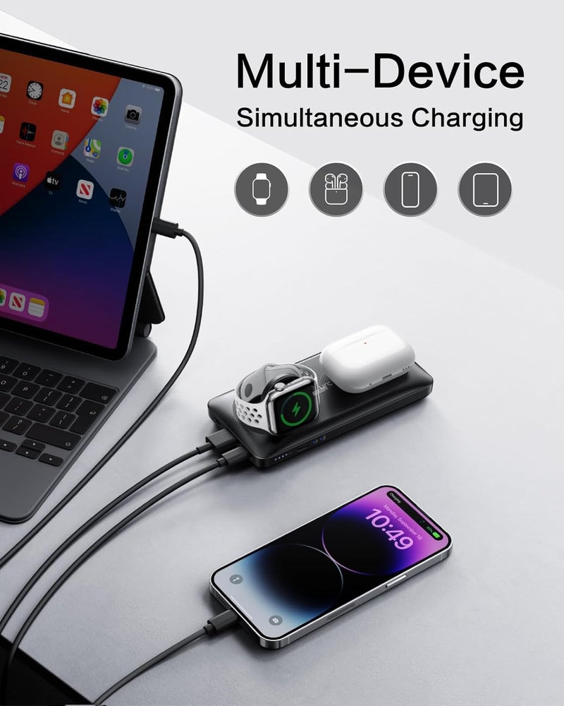 VEGER Magnetic Wireless Power Bank for Apple Watch Charger,3 in 1 Portabl Power bank 10000mAh for iWatch, PD22.5W Fast Charging Compatible for iPhone 14/13/12 Series, Apple Watch Ultra/8/7/6/5/4/3/2 - Image 3