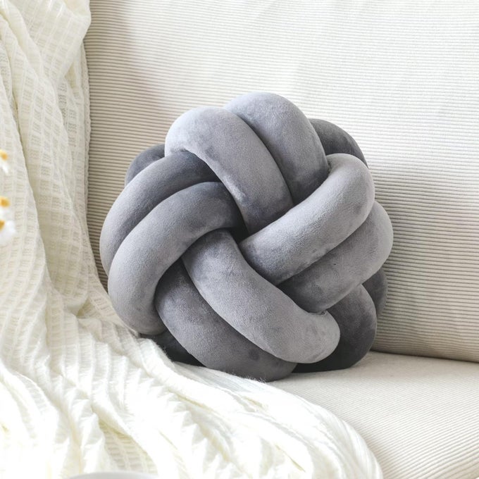 KNOT PILLOW BALL SOFT HOME DECORATIVE THROW PILLOWS CUSHION ROUND CHANGEABILITY KNOTTED PILLOWS MODERN HOME HANDMADE CUSHIONS FOR BEDROOM SOFA COUCH 8 INCH DARK GRAY