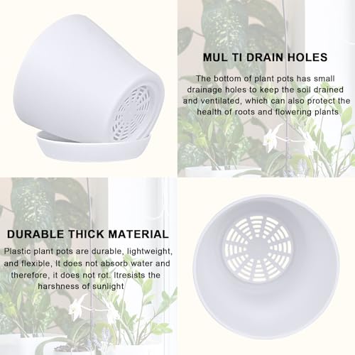 JERIA 16-Pack 4" Plastic Flower Plant Pots Thickened Seedlings Nursery Pots, Flower Plant Container Seed Starting Pots with Pallet (White) - Image 4