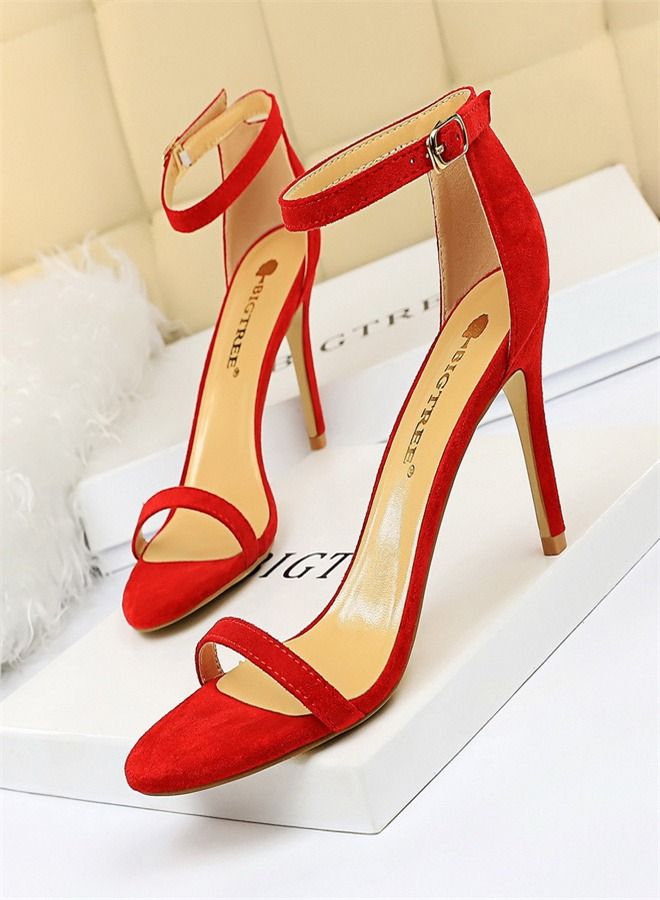 BIGTREE Open-Toed High-Heeled Sandals 8CM Red 