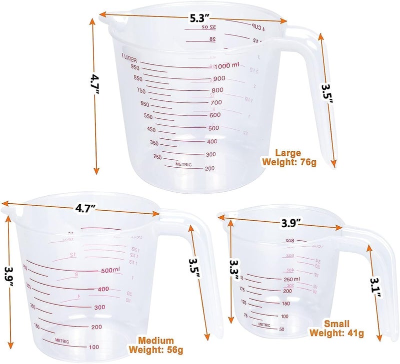 EARTHCONE EARTHCONE 250ml Plastic Measuring Cup 500ml Plastic Measuring Cup 1000ml Plastic Measuring Cup for Home Hotel Restaurant Kitchen Cooking Baking Lab Use 1Set  - Image 2